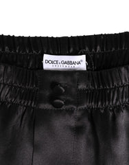 Dolce & Gabbana Schwarze Seidensatin-Boxershorts für Herren mit elastischem Gummizug, Badebekleidung