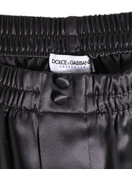 Dolce & Gabbana Schwarze Herren-Boxershorts aus Satinseide mit elastischem Gummizug