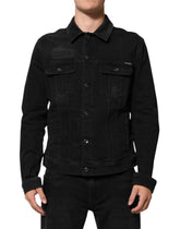 Dolce & Gabbana Schwarze Baumwoll-Denim-Stretch-Jacke mit Knopfleiste