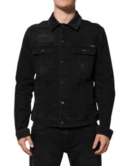 Veste Dolce & Gabbana en denim stretch noir à boutons