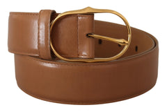 Ceinture en cuir marron avec boucle ovale en métal doré, style national