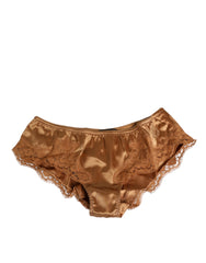 Culotte nuisette en satin de soie et dentelle marron Dolce & Gabbana