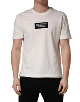Dolce & Gabbana White Logo Patch Cotton Men Crew Neck T-shirt - IT48 | M
