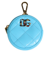 Dolce & Gabbana Porte-monnaie rond en cuir bleu azur avec porte-clés et logo cristal