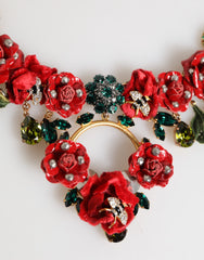 Collier Dolce & Gabbana à motif floral rose rouge et cristaux, bijou tendance