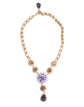 Collier pendentif Dolce & Gabbana en laiton doré, cristal et perle à motif floral violet