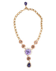 Collier pendentif Dolce & Gabbana en laiton doré, cristal et perle à motif floral violet
