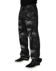 Dolce & Gabbana Schwarze Herren-Jeans mit Marmor-Effekt und geradem Schnitt