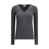Brunello Cucinelli Long sleeve wool ribbed jersey T-shirt with shiny trim