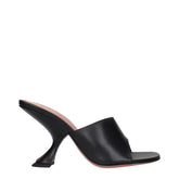 Amina Muaddi Black Leather Stiletto Heels Sandals