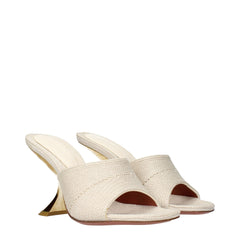 Amina Muaddi Beige Fabric Slippers Sandals