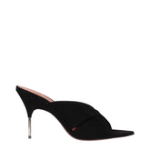 Amina Muaddi Black Leather Stiletto Heels Sandals