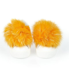 Baskets blanches en textile pour femmes Mr&Mrs Italy avec pompons en fourrure
