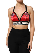 Dolce & Gabbana rotes Satin-Bralette-Crop-Top mit Blumenstickerei