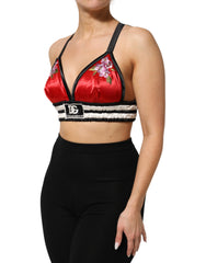 Dolce & Gabbana Bralette courte en satin rouge brodé de fleurs