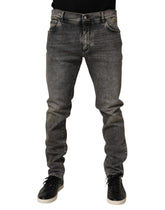 Jean en denim gris Dolce & Gabbana, coupe slim, en coton stretch.
