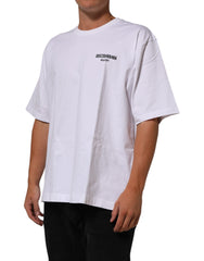 Dolce & Gabbana Weißes Baumwoll-T-Shirt mit Logoprint und Rundhalsausschnitt