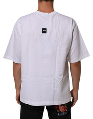 Dolce & Gabbana Weißes Baumwoll-T-Shirt mit Logoprint und Rundhalsausschnitt