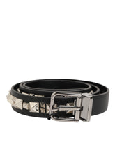 Ceinture Dolce & Gabbana en cuir noir clouté avec boucle argentée