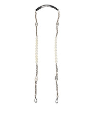 Dolce & Gabbana Black Leather Pearl Chain Bag Accessory Shoulder Strap