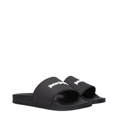 Palm Angels Black Cotton Slippers Sandals