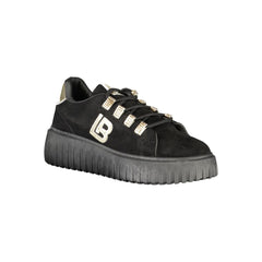 Laura Biagiotti Damen-Sneaker aus schwarzem Polyester mit goldenen Details und Strassakzenten