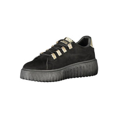 Laura Biagiotti Damen-Sneaker aus schwarzem Polyester mit goldenen Details und Strassakzenten