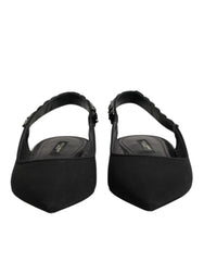 Dolce & Gabbana Black Crystal Charmeuse Slingback Shoes