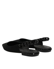 Dolce & Gabbana Black Crystal Charmeuse Slingback Shoes