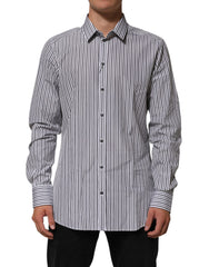 Dolce & Gabbana Black White Stripes Men GOLD Dress Shirt