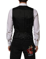 Dolce & Gabbana Black Wool Dress Formal Men Waistcoat Vest