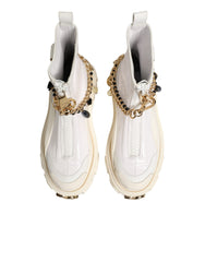 Dolce & Gabbana White Leather Rubber Logo Ankle Boots Shoes