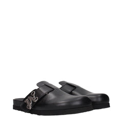 Palm Angels Black Leather Slippers