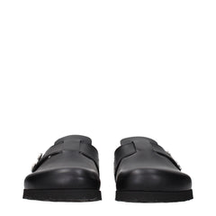 Palm Angels Black Leather Slippers