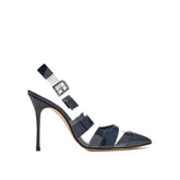 Manolo Blahnik Pumps aus blauem Kalbsleder mit hohem Absatz