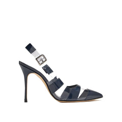 Manolo Blahnik Décolleté in Pelle di Vitello Blu con Punta e Tacco Alto