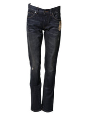 Dolce & Gabbana Dark Blue Watch GOLD Men Skinny Denim Jeans