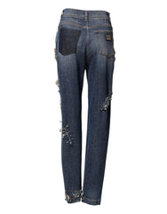 Dolce & Gabbana Blue Cotton Rhinestone Embellish Denim Jeans