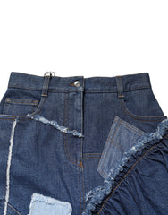 Dolce & Gabbana Blue Patchwork Layered Denim Midi Skirt