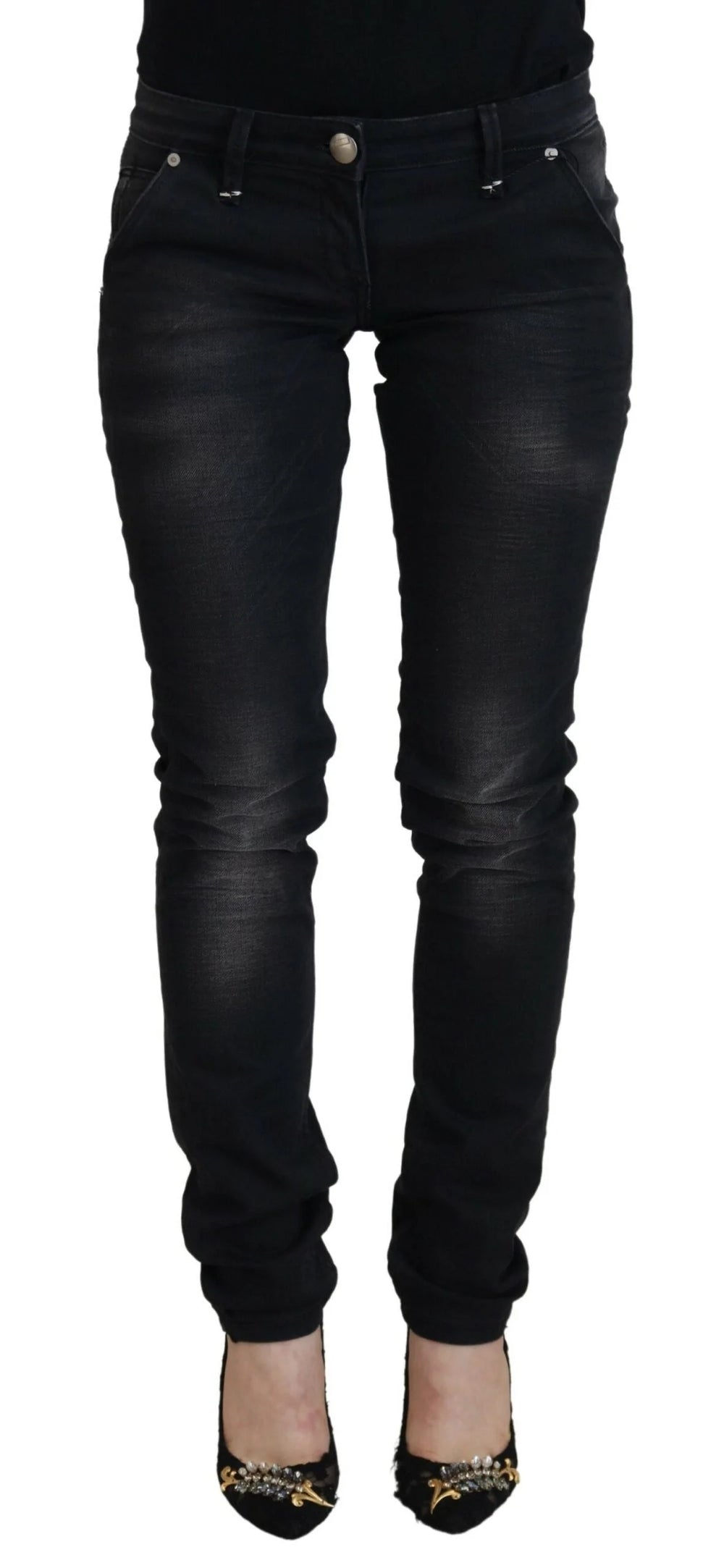 Acht Black Washed Cotton Skinny Women Casual Denim Jeans - IT40|S - Jeans