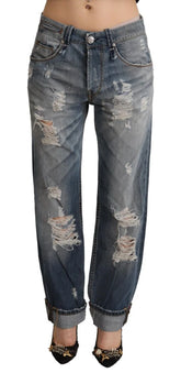 Acht Blue Tattered Mid Waist Straight Denim Cotton Jeans - W26 - Jeans
