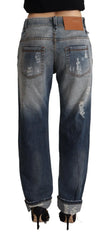 Acht Blue Tattered Mid Waist Straight Denim Cotton Jeans - W26 - Jeans