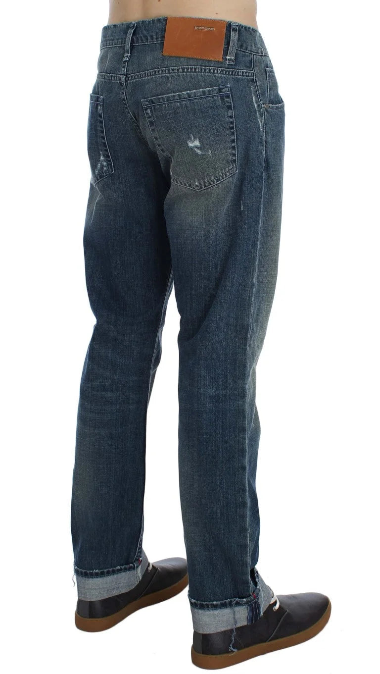 Acht Blue Wash Cotton Denim Regular Fit Jeans - W34 - Jeans