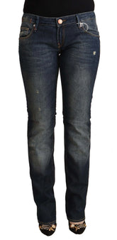 Acht Blue Washed Cotton Low Waist Skinny Denim Jeans - Jeans