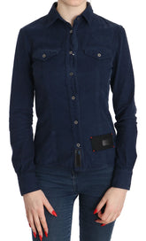 Acht Cotton Blue Corduroy Long Sleeves Shirt Top Blouse - IT38 | XS