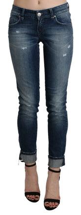 Acht Cotton Blue Washed Low Waist Skinny Cropped Jeans - W26