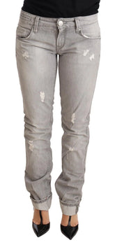 Acht Gray Tattered Cotton Slim Fit Folded Hem Women Denim Jeans - W26 - Jeans