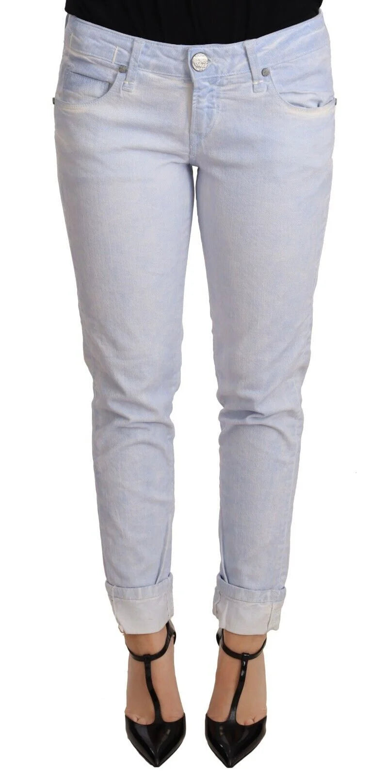 Acht Light Blue Cotton Folded Hem Denim Skinny Women Trouser Jeans - W26 - Jeans