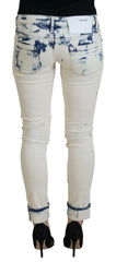 Acht White Blue Cotton Skinny Women Tattered Denim Jeans - W26 - Jeans