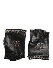 Dolce & Gabbana Women Black Embellished Wrist Length Mitten Gloves - 9 | M